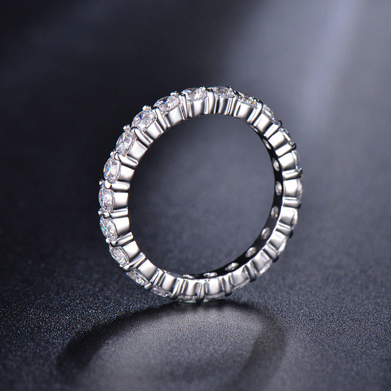 Full Eternity Diamond S925 Silver Ring, Classic Round Full Band Inlaid Diamond Ring, Gold Silver Rose Gold Three Tones Stackable Luxury Ring