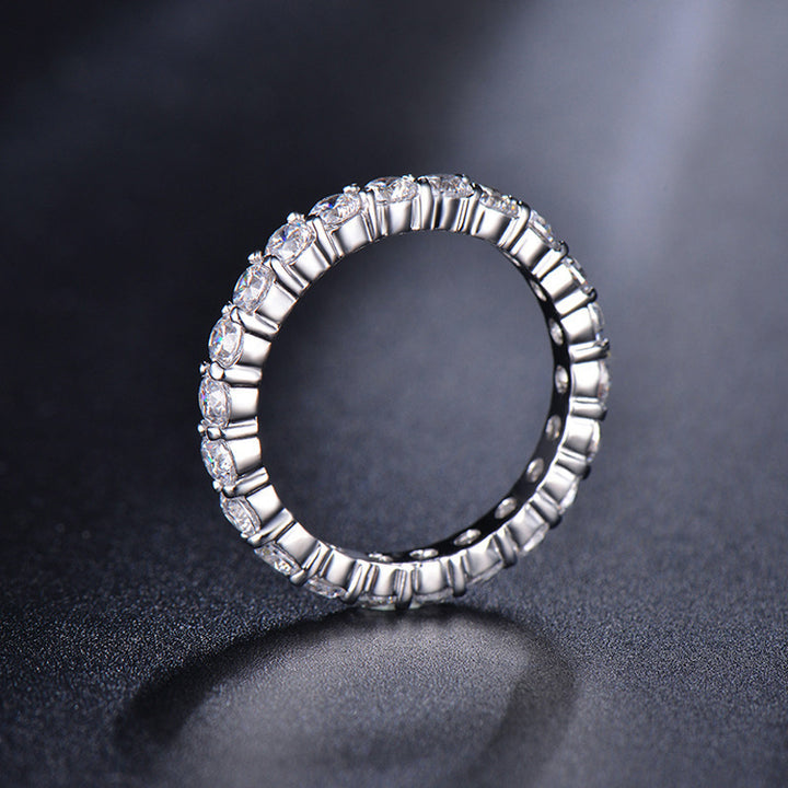 Full Eternity Diamond S925 Silver Ring, Classic Round Full Band Inlaid Diamond Ring, Gold Silver Rose Gold Three Tones Stackable Luxury Ring