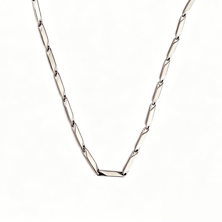 Multi-Color Rhombus Bamboo Titanium Steel Chain, Geometric Cut Blank Layering Necklace Without Pendant