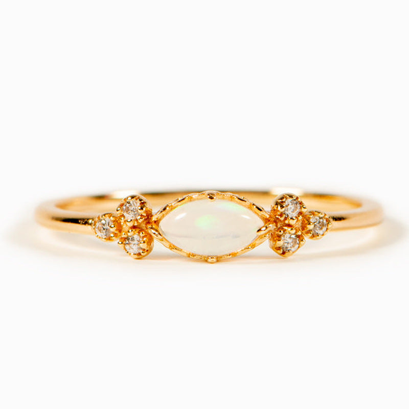 Marquise Opal & Diamond Accent Ring (Light Luxury Niche Iridescent Band)