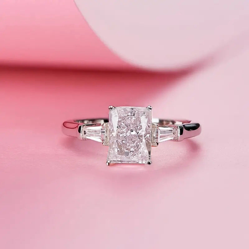 Radiant‑Cut Centre Stone With Tapered‑Baguette Accents Ring For Women, 5‑Color Options