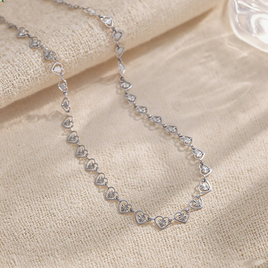 Hollow Embossed Heart Jewelry Set Necklace & Bracelet, Gold & Silver Two-Tone All-Match Heart Chain Matching Jewelry