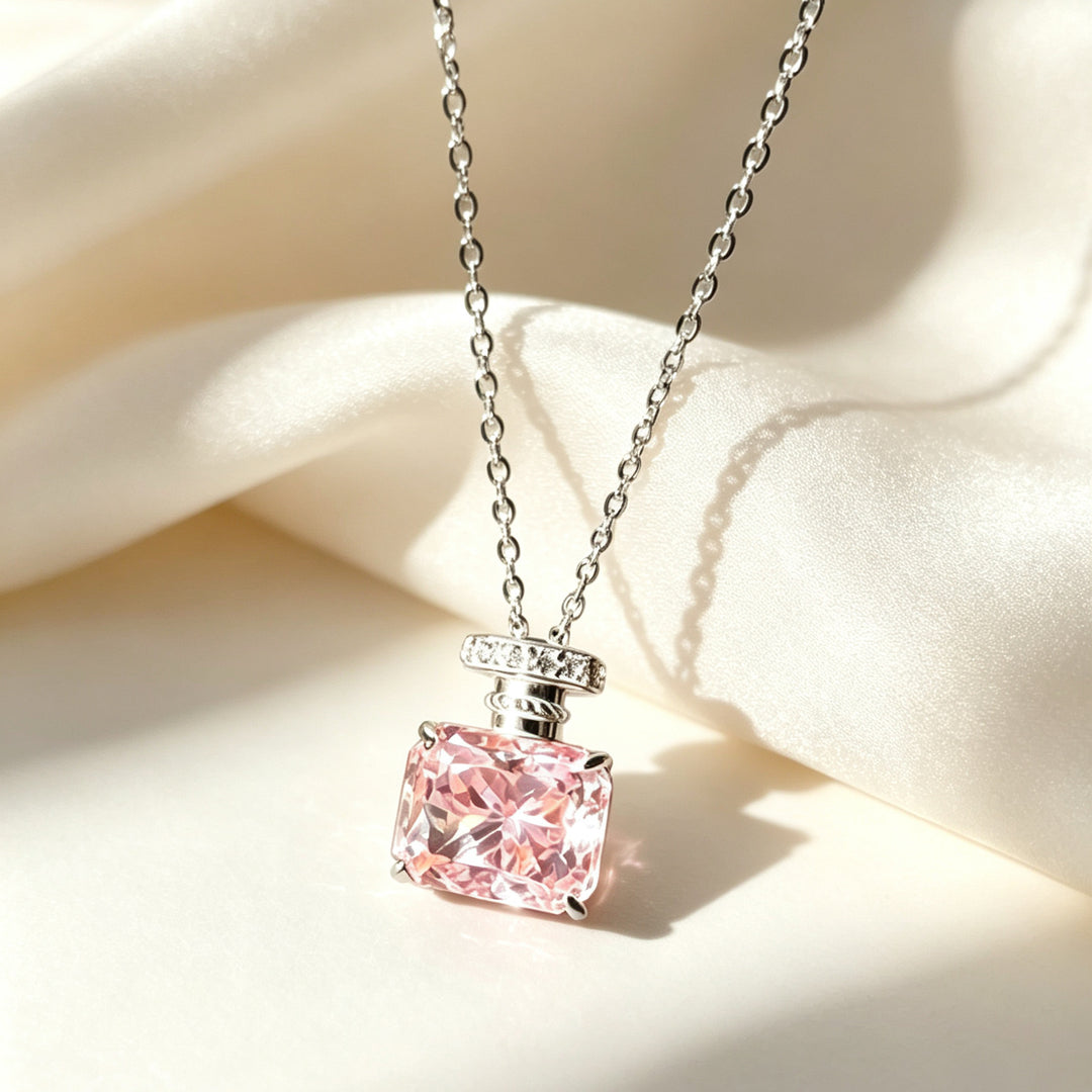 Perfume Bottle Multicolor Diamond Pendant Necklace