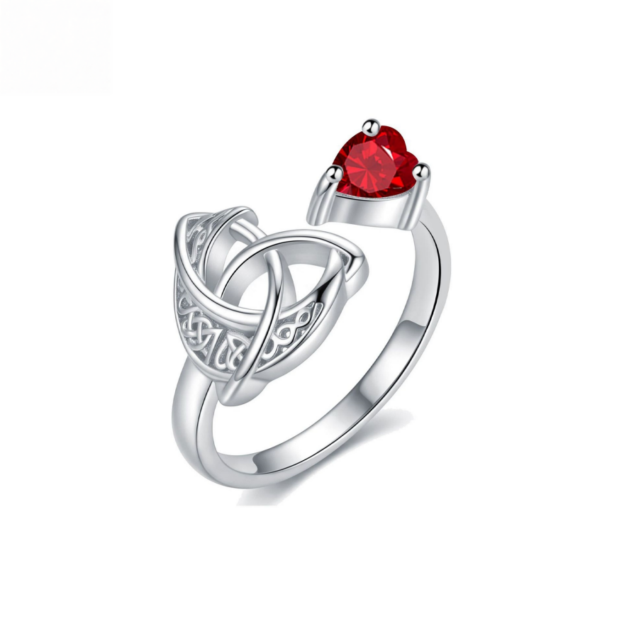 Celtic Knot Heart Birthstone Open Ring, 12‑Month Options
