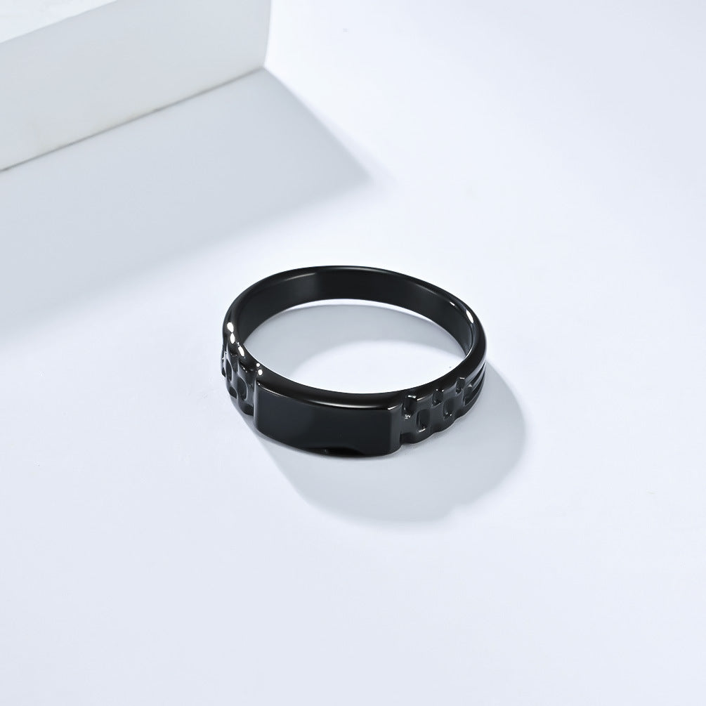 Textured‑Band Black Enamel Statement Ring, 3‑Color Options