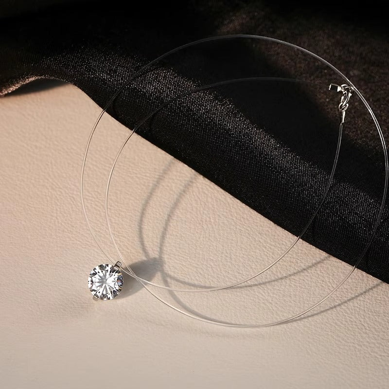 Invisible Fish Line Round Large Diamond Necklace