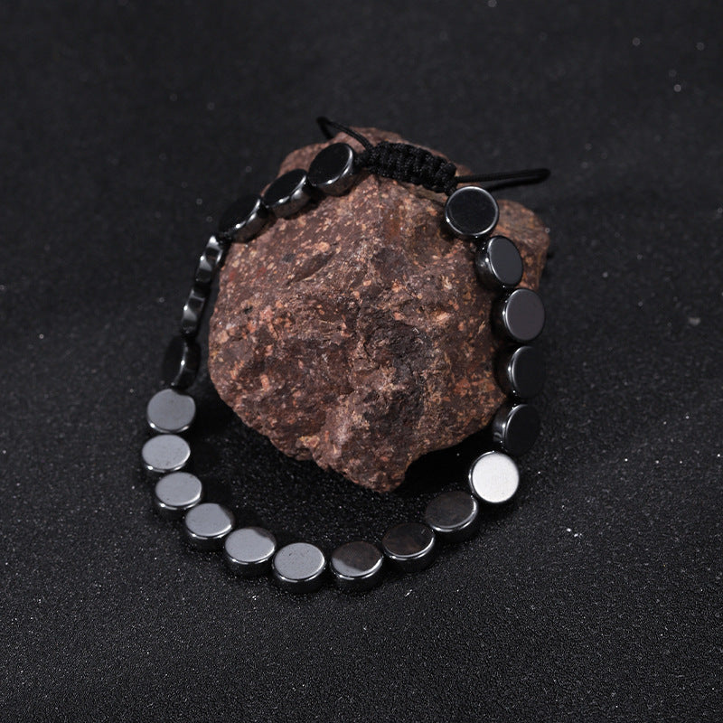 Black Obsidian Geometric Arrow Braided Bracelet with Adjustable Magnetic Beads
