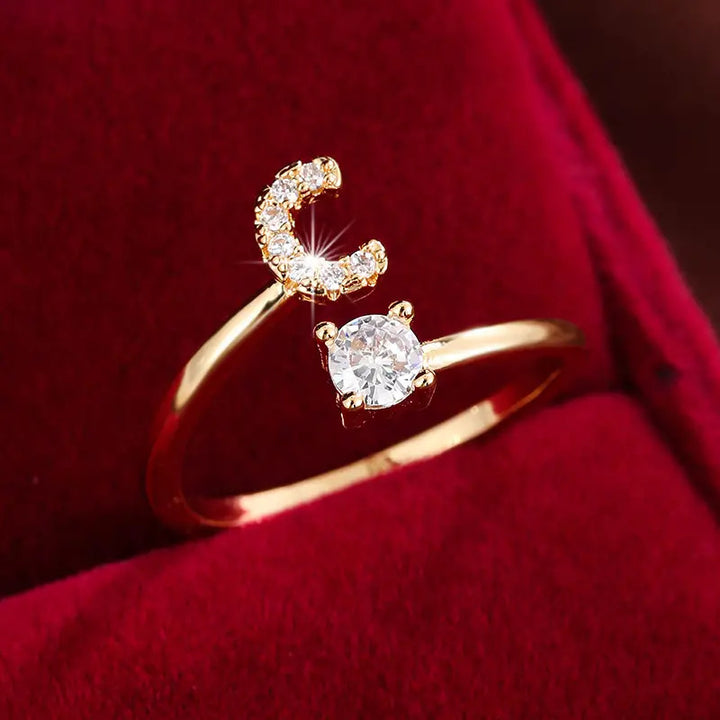 Full Zircon Letter Open Ring CNC-Set Titanium Steel Vacuum Plated