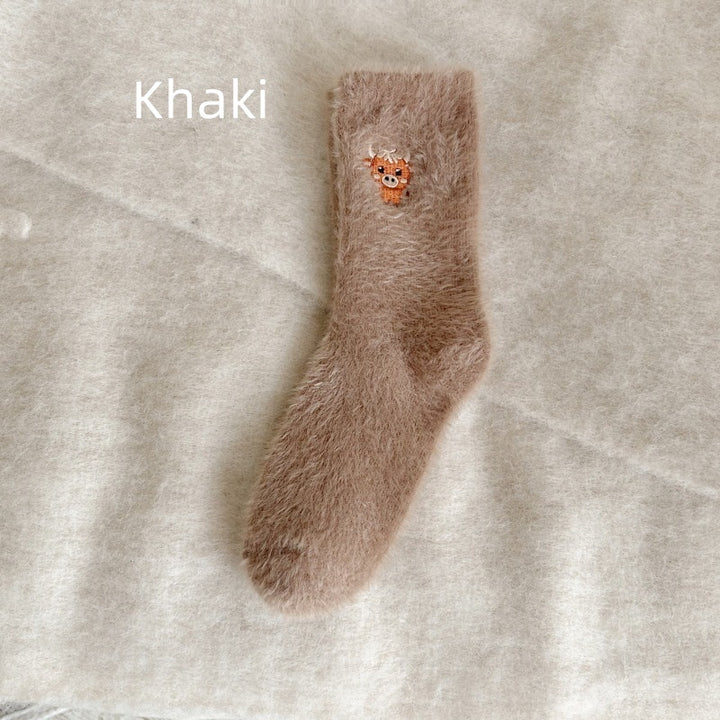 🔥Women's Cute Warm Highland Cow Embroidered Plush Socks