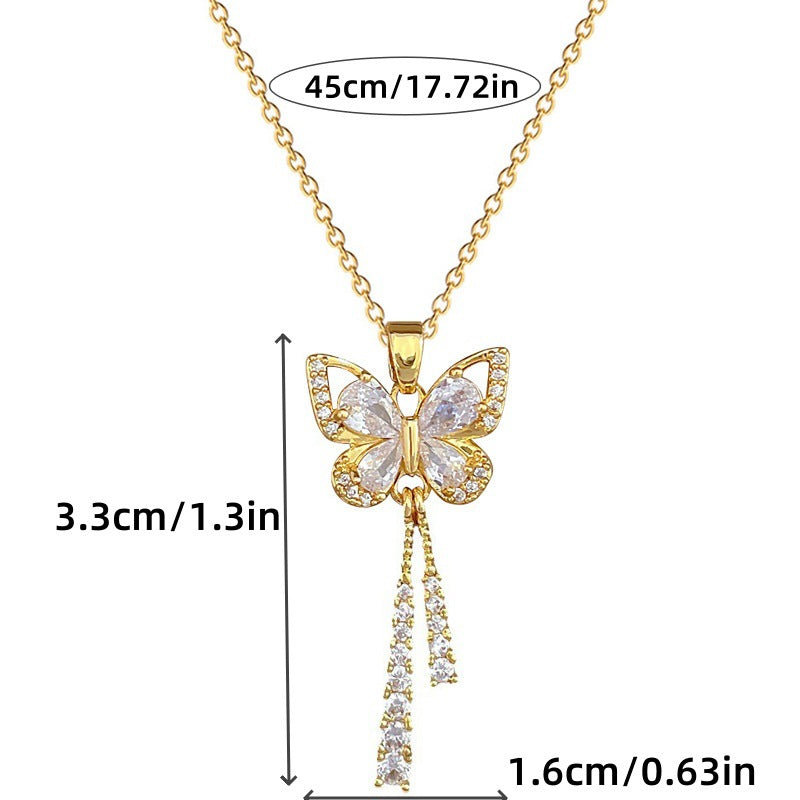 Lively Butterfly Tassel Diamond-Inlay Necklace (Light Luxury Fairy Style Series)