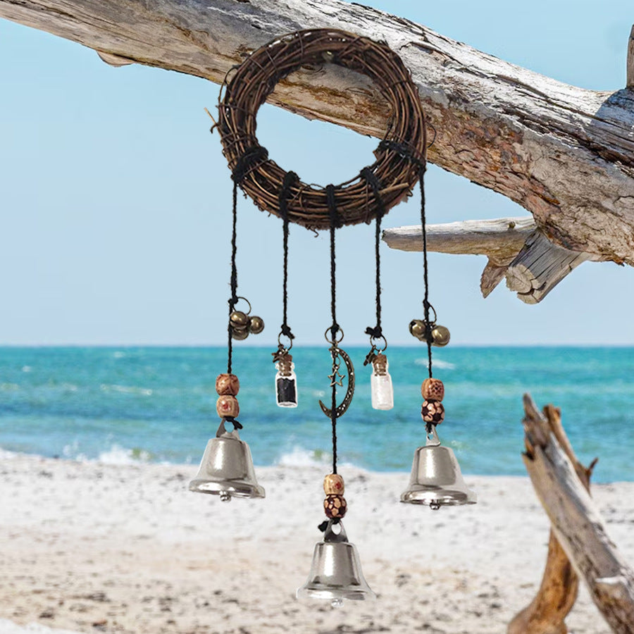 Woven Rattan Moon-Star Retro Wind Chime (Bohemian Ethnic Style)