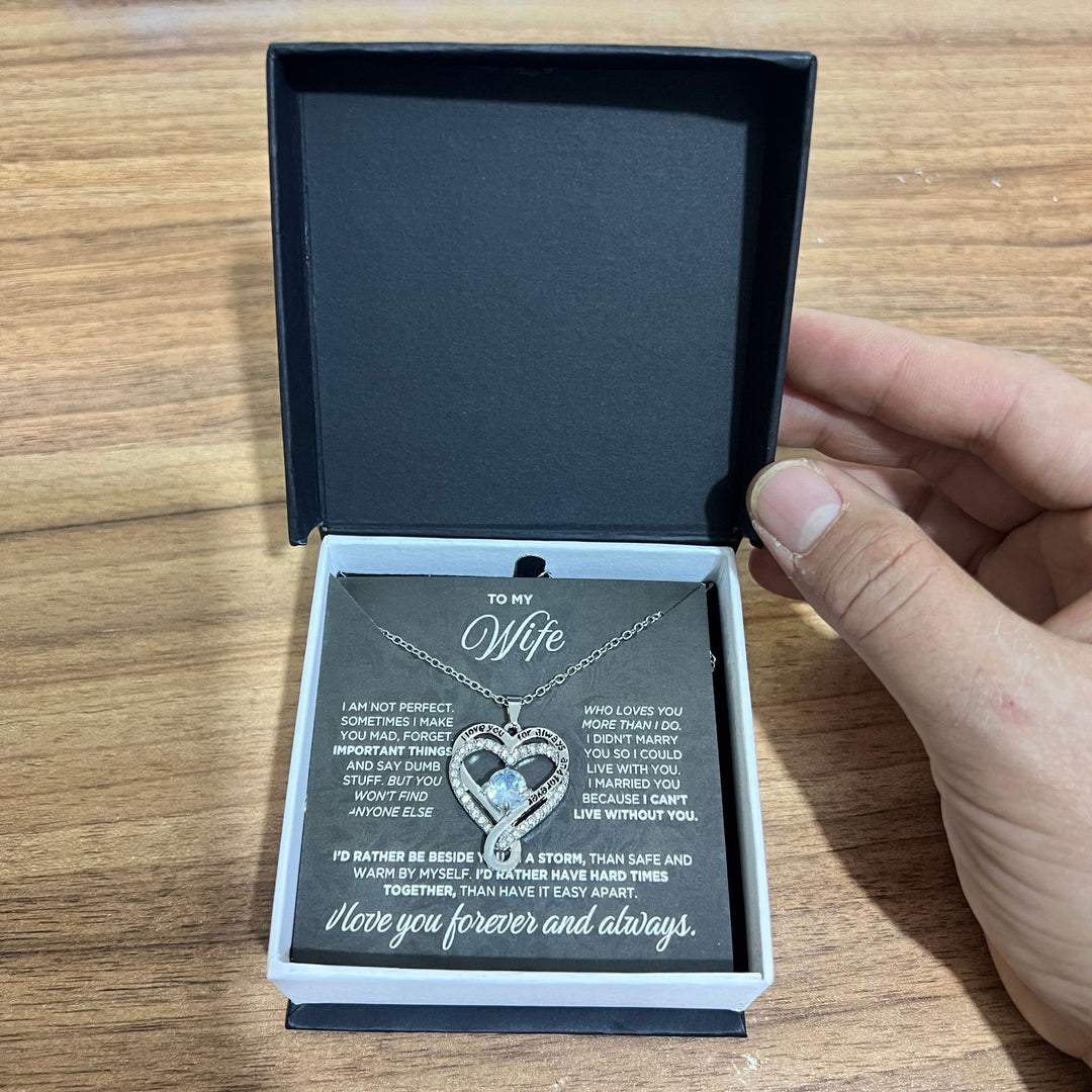 "To My Wife" Intertwined Double Heart Diamond-Inlay Necklace (Marriage Commemorative Style)