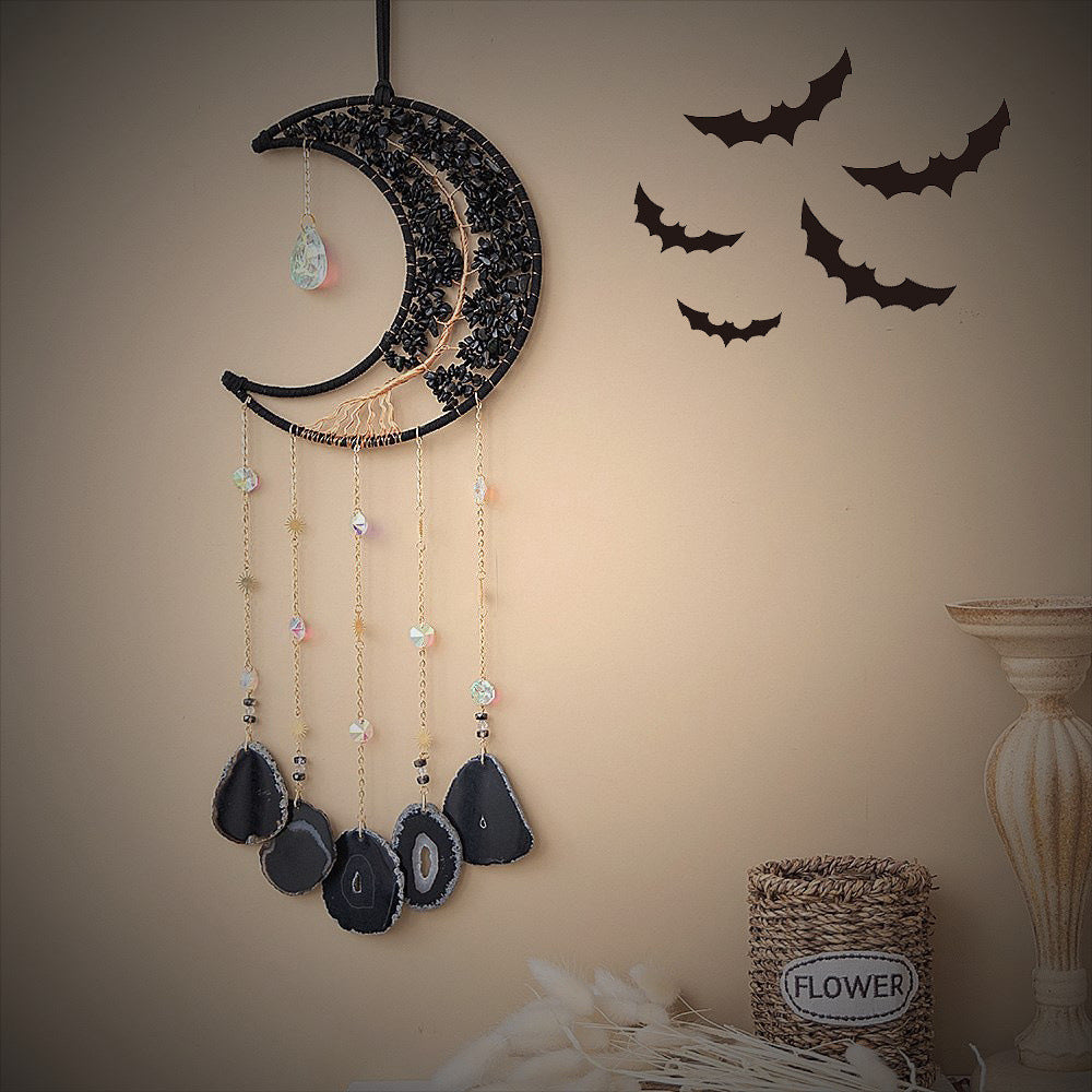 Natural Crystal Stones Moon Dreamcatcher Ornament (Spiritual Healing Style Series)