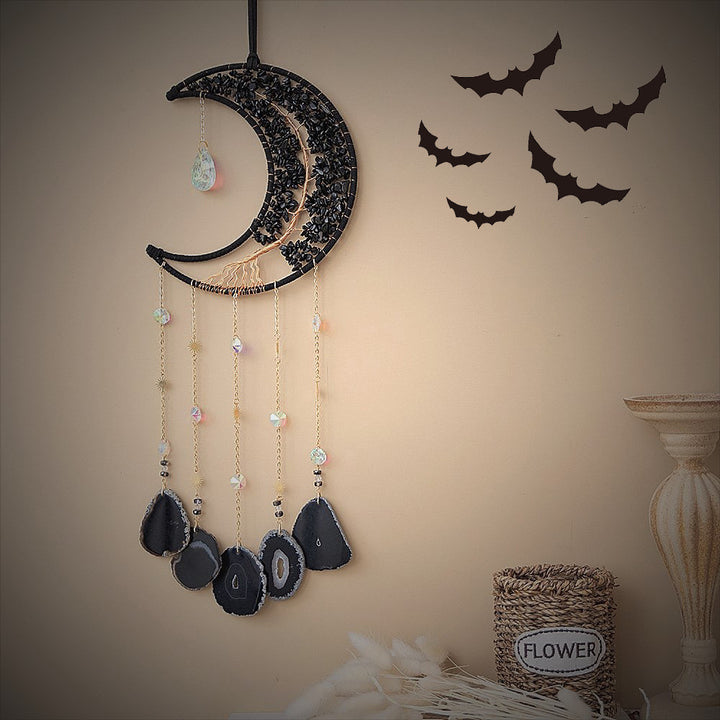 Natural Crystal Stones Moon Dreamcatcher Ornament (Spiritual Healing Style Series)