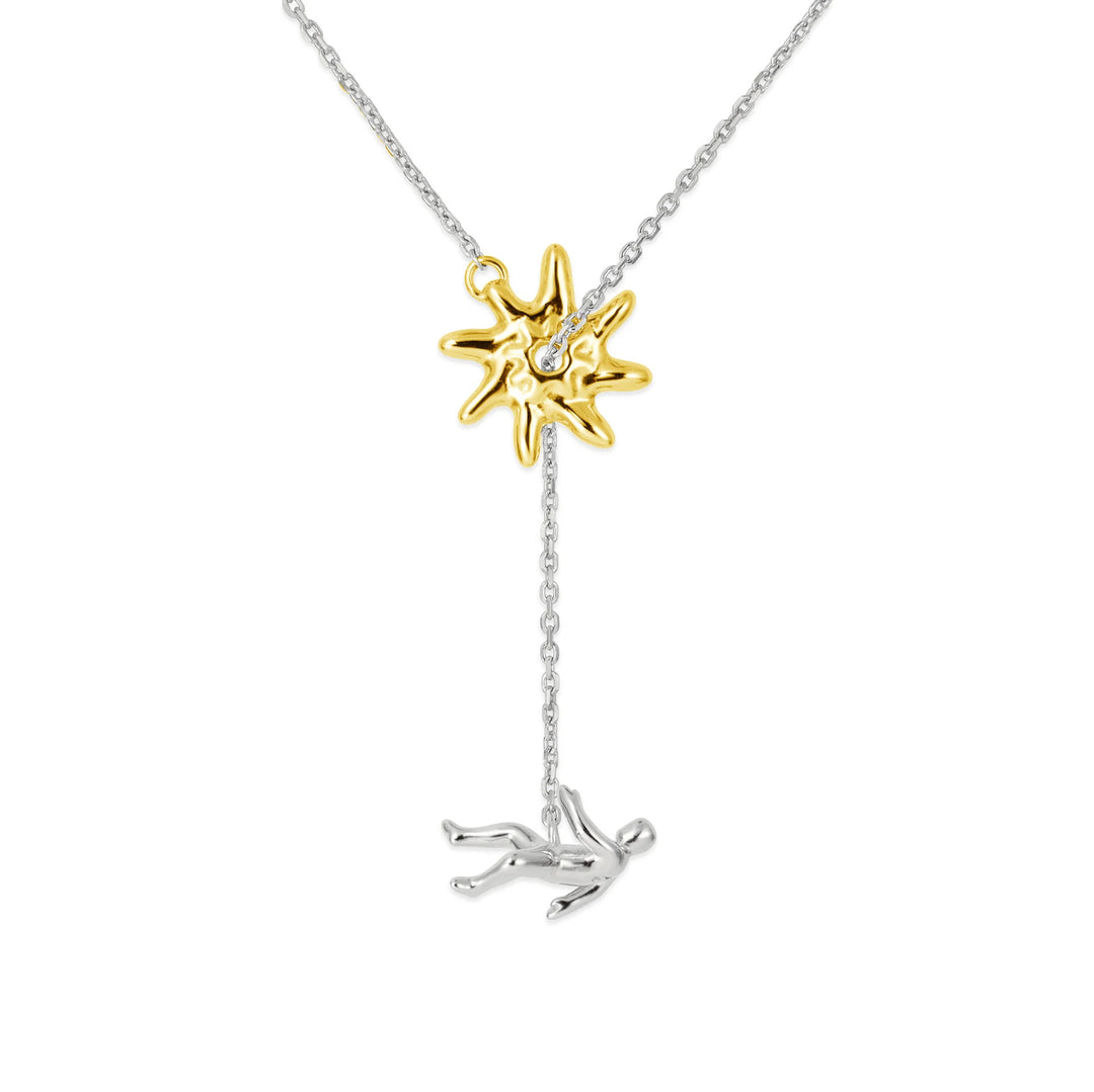 Abstract Star & Falling Figure Pendant Necklace – Minimalist Artistic Chain
