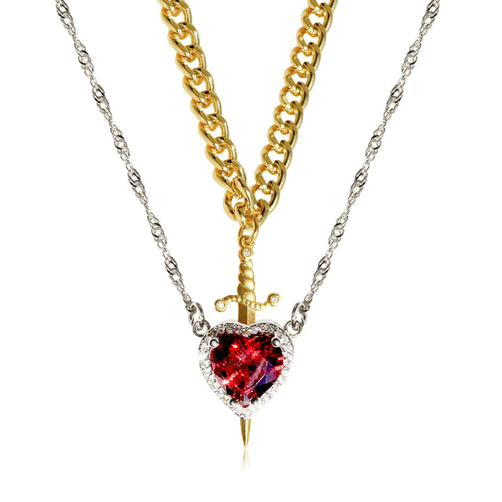 Sword & Heart Layered Necklace (Personalized Sweet-Cool Luxury Style)