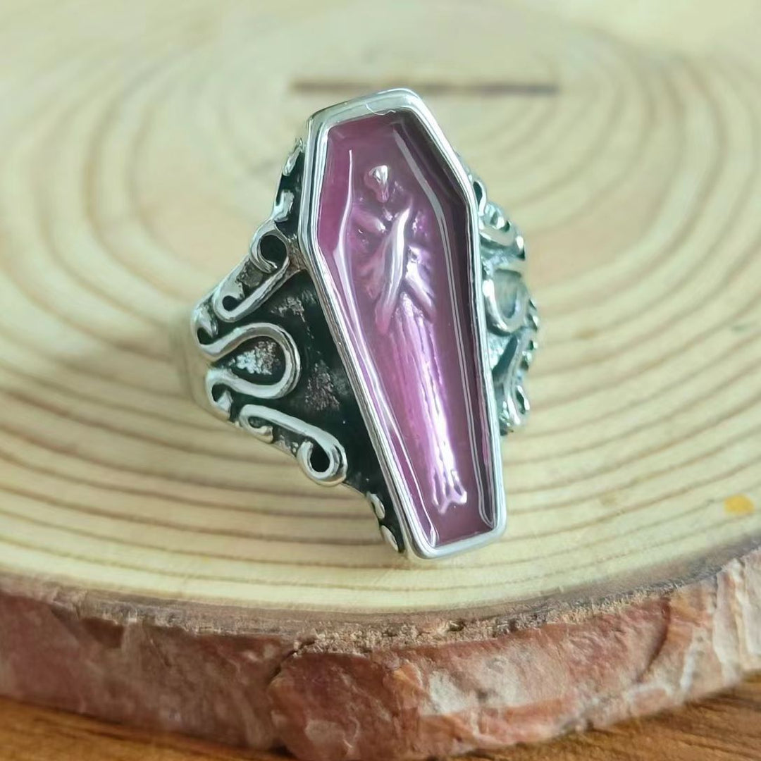 INS Gothic Vampire Coffin Resin Ring – Retro Punk Style Jewelry
