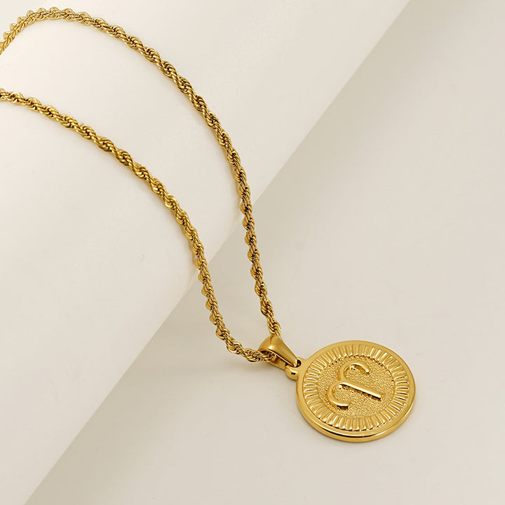 INS Vintage Zodiac Pendant Necklace for Women – 18K Gold-Plated, Elegant & Tarnish-Resistant