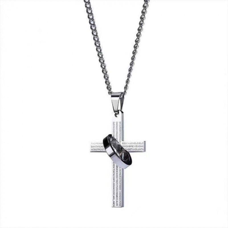 Rotatable Ring Bible Cross Pendant Necklace – Trendy Chain for Men