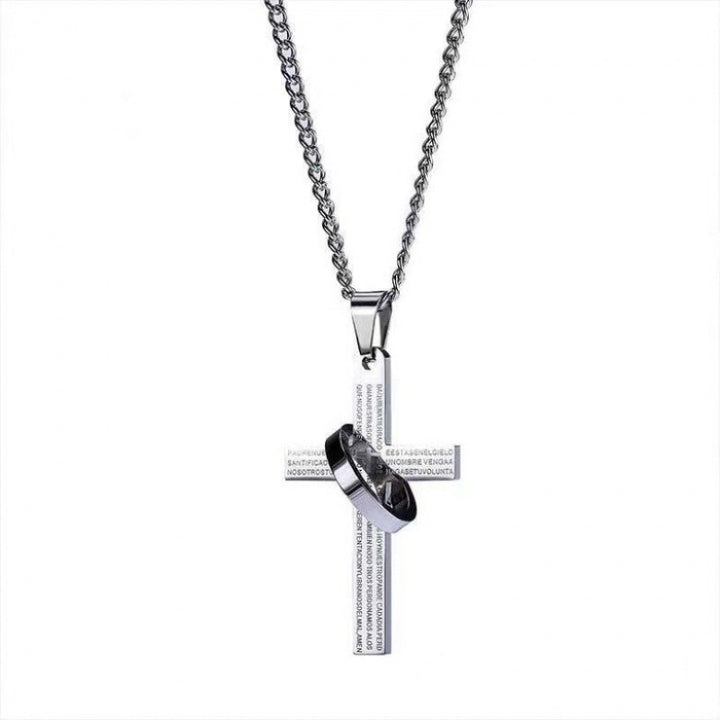 Rotatable Ring Bible Cross Pendant Necklace – Trendy Chain for Men