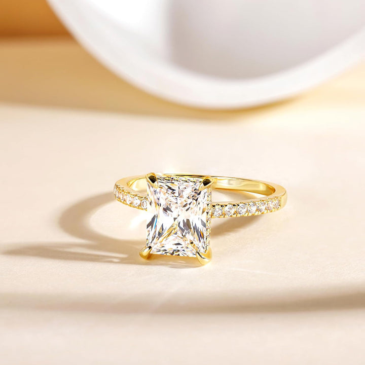 S925 Silver Four-Prong Emerald-Cut Diamond Ring