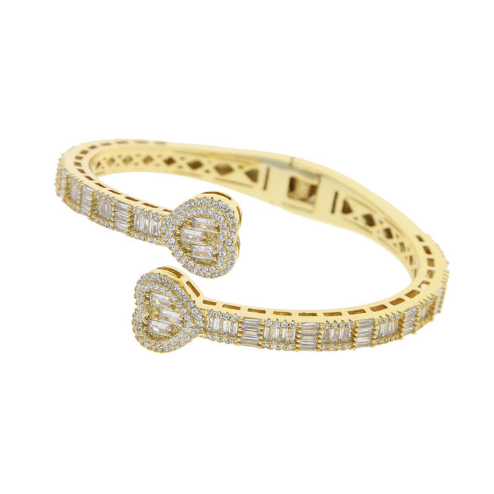 Luxury Hip-Hop Heart Full Diamond Open Bangle