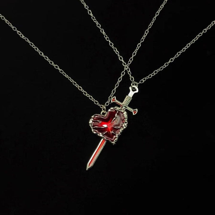 Liquid Sword & Heart Couple Necklace