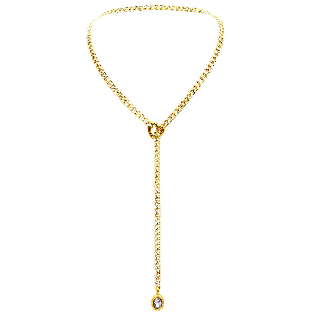 Gold Cuban Chain Adjustable Y-Shaped Heart Pendant Necklace for Women