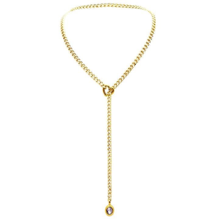 Gold Cuban Chain Adjustable Y-Shaped Heart Pendant Necklace for Women