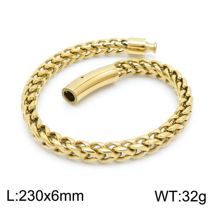 Trendy Hip-Hop Titanium Steel Round Dragon Bone Chain Bracelet
