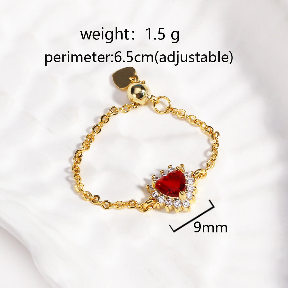 Colored Heart Diamond Adjustable Chain Ring (Sweet Vitality Multi-Color Style)