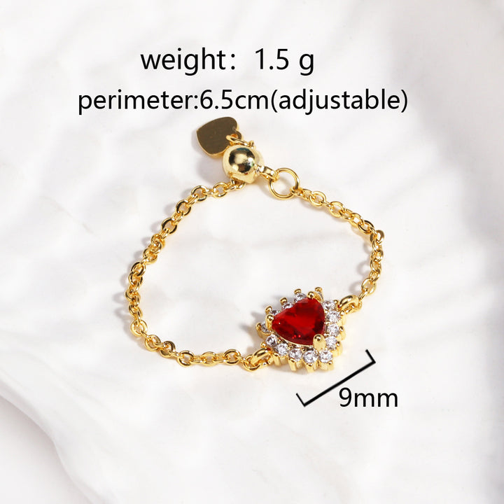 Colored Heart Diamond Adjustable Chain Ring (Sweet Vitality Multi-Color Style)