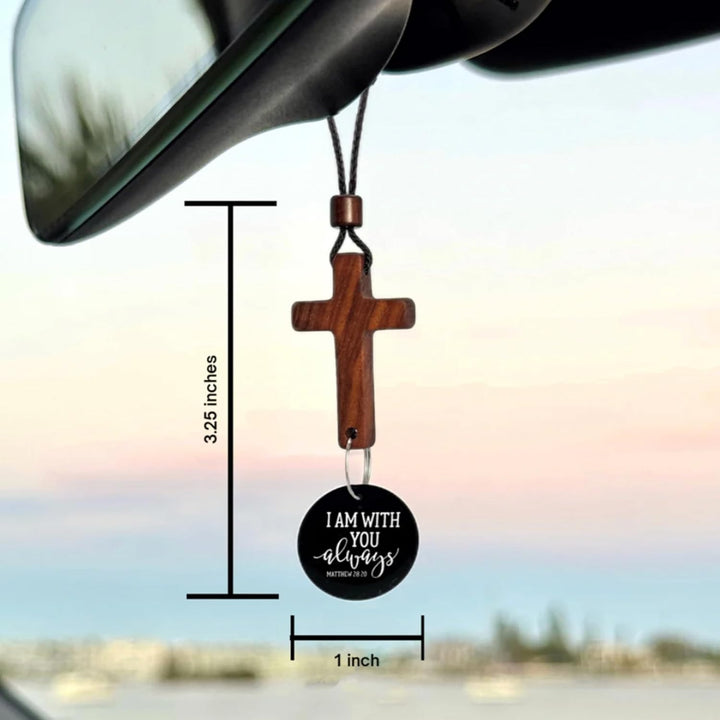 NFC Bible Cross Car Hanging Ornament – Walnut Wood Cross Decor