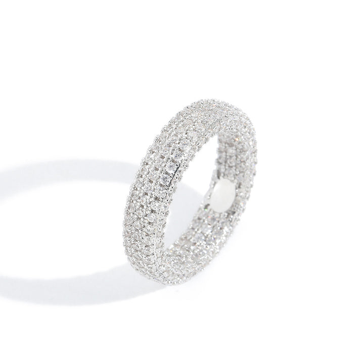 Full Zircon Hip-Hop Sterling Silver Ring · 18K Gold Plated 6mm Band