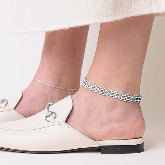 925 Sterling Silver Plated Cuban Link Chunky Chain Anklet