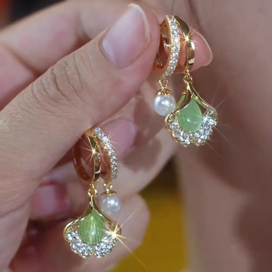 18K Gold Ginkgo Leaf Earrings - Elegant Studs for Office Wear, Luxury High-End Feminine Design