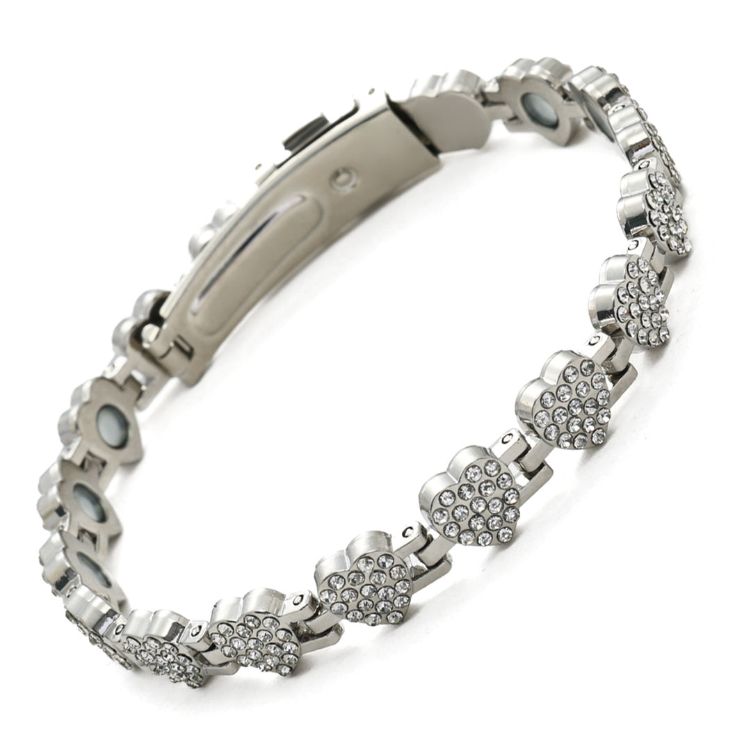 Fashion Light Luxury Heart Full-Diamond Magnetic Bracelet - Alloy Single-Row Couple Jewelry