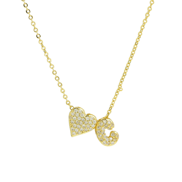 Diamond-Embedded Bubble Heart 26-Letter Name Pendant Necklace