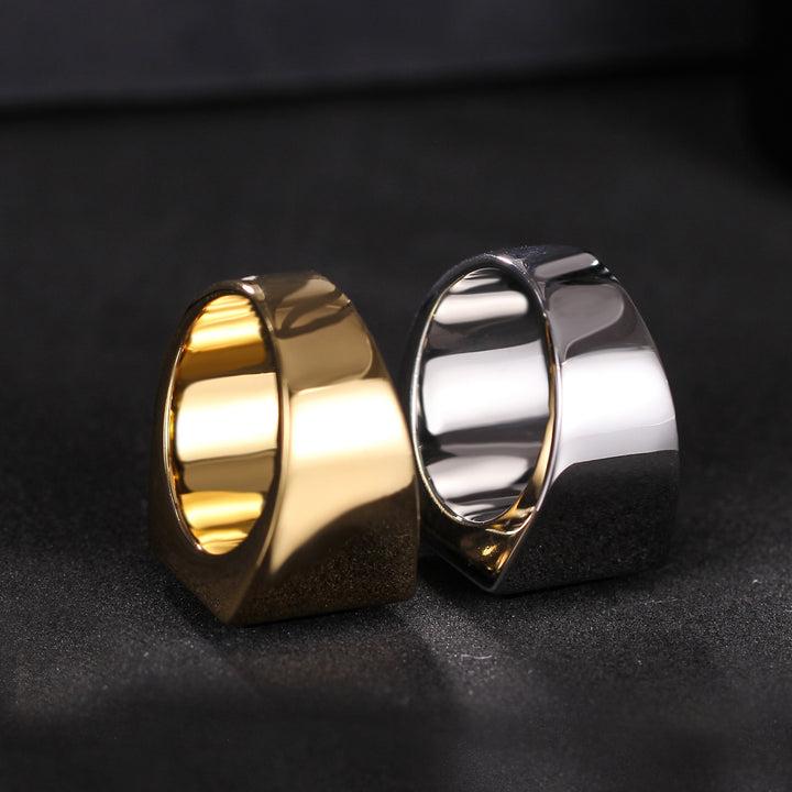 Square Black Diamond Titanium Steel Wide Ring (Gold/Silver Dual-Tone Bold Men's Style)