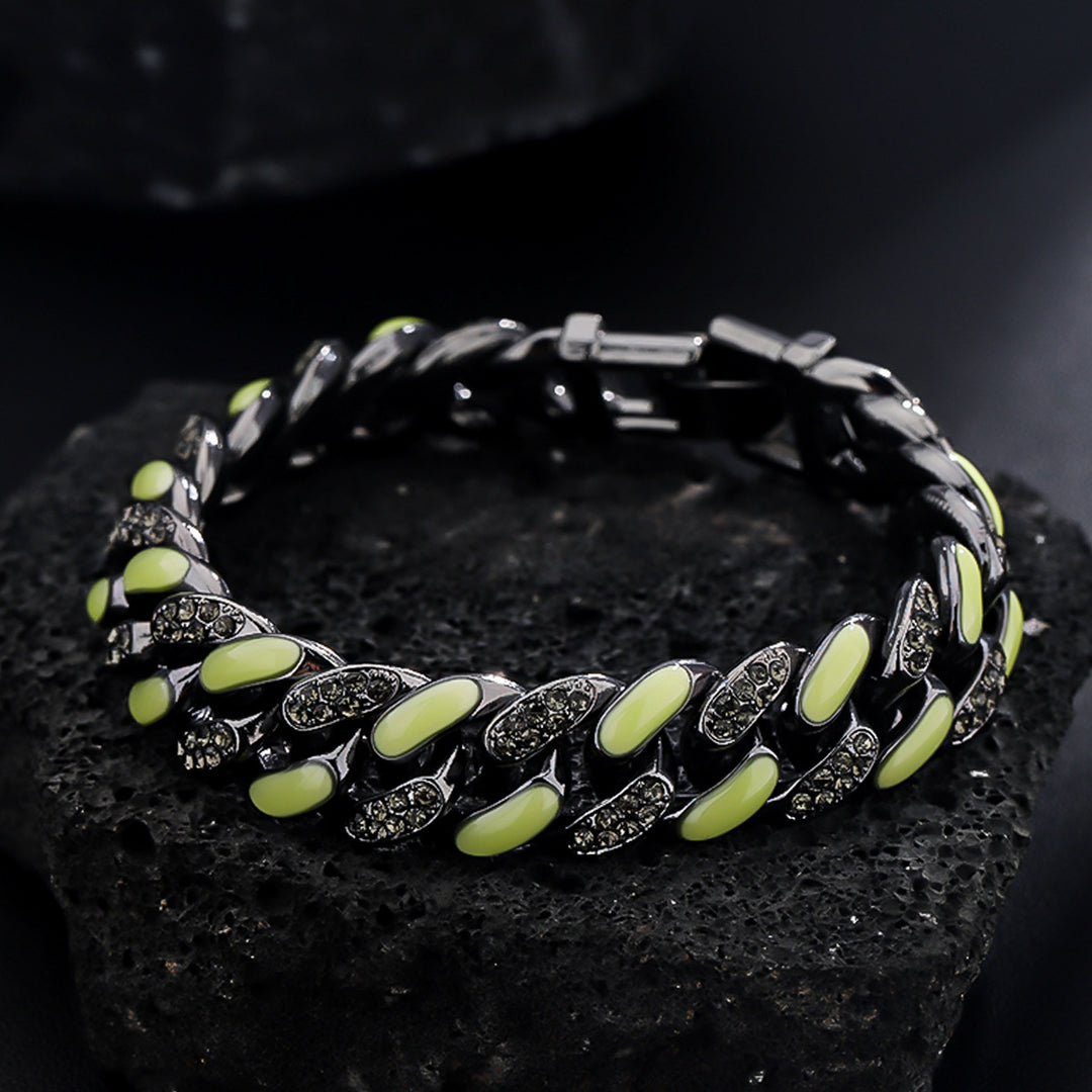 Color-Block Cuban Link Titanium Steel Bracelet (Glow-in-the-Dark/Gradient Hip-Hop Style)