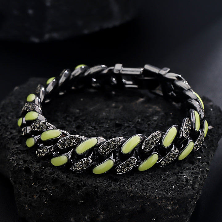 Color-Block Cuban Link Titanium Steel Bracelet (Glow-in-the-Dark/Gradient Hip-Hop Style)