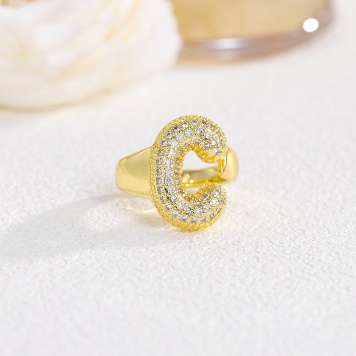 Bubble Letter Full-diamond Open Ring