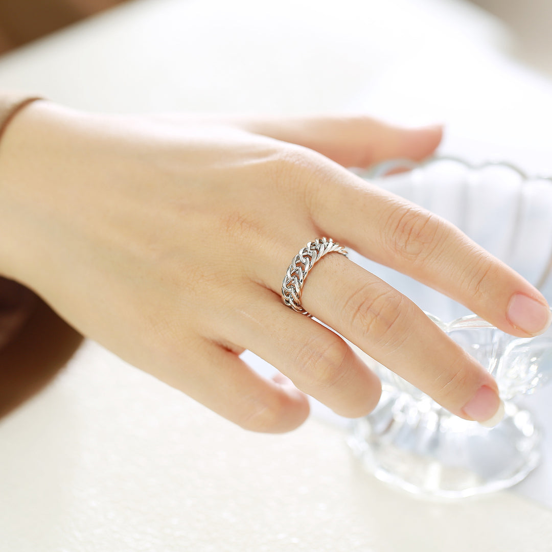 Minimalist Braided Cuban Link Ring (Light Luxury Street Style)