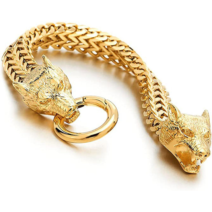 Viking Wolf Head Franco Chain Titanium Steel Bracelet (Retro Hardcore Style)
