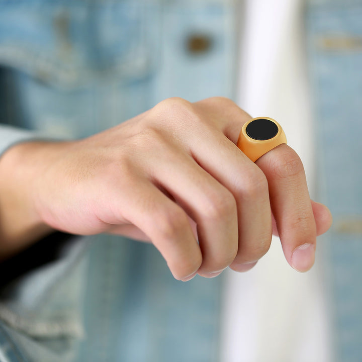 Titanium Steel Round Enamel Ring (Light Luxury Business Style)