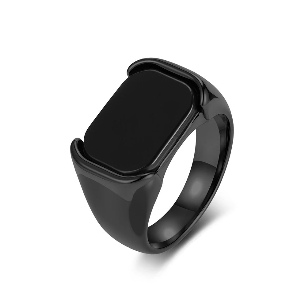Titanium Steel Black Face Square Ring (Minimalist Business Light Luxury Style)
