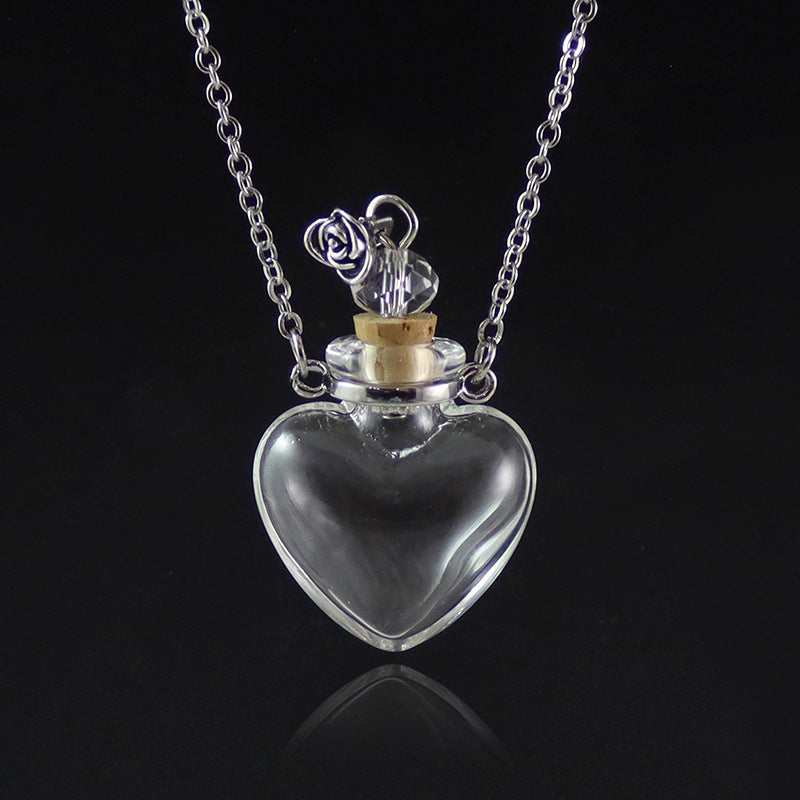 Transparent heart-shaped glass perfume blood bottle pendant necklace