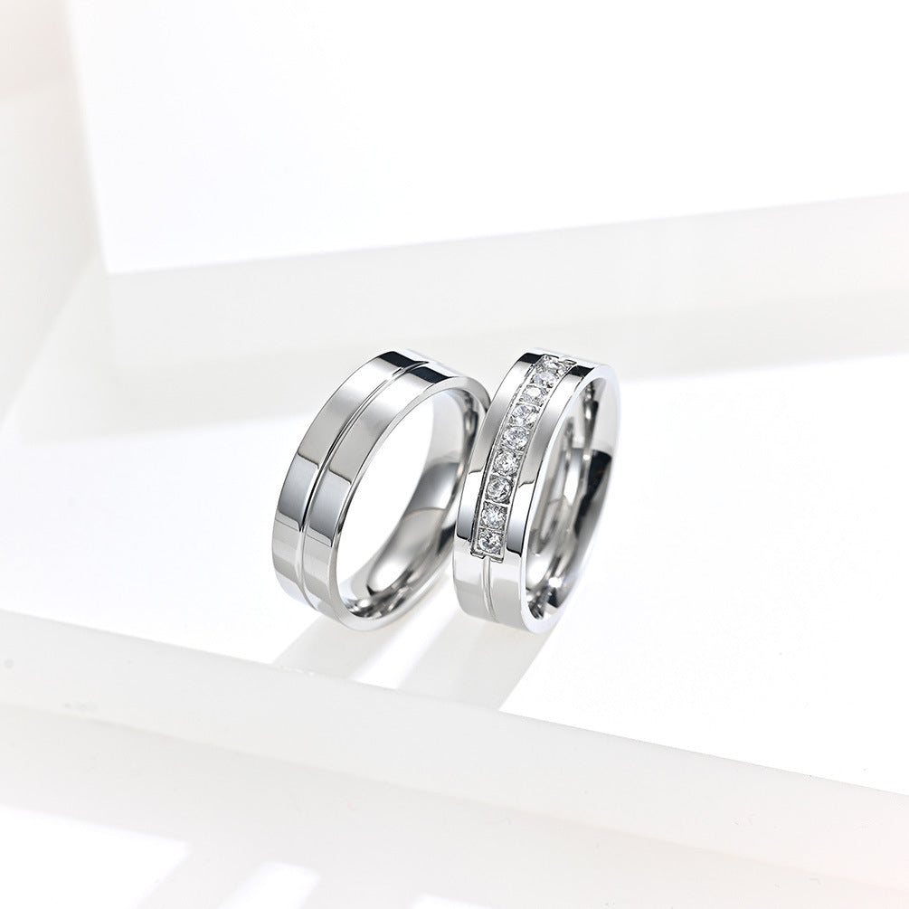 Gold-Plated Diamond-Inlaid Couple Rings (Light Luxury Minimalist Marriage Style)
