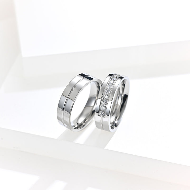 Gold-Plated Diamond-Inlaid Couple Rings (Light Luxury Minimalist Marriage Style)