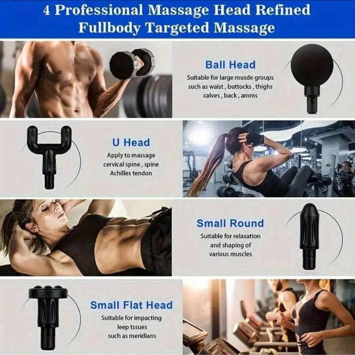 Mini Portable Massage Gun, Multi-Speed Electric Muscle Massager with 4 Interchangeable Heads for Sports & Home Use